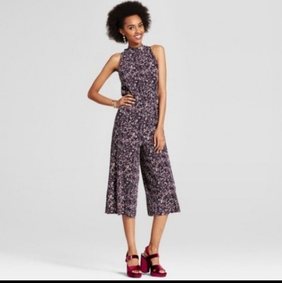 Xhilaration Pants - Xhilaration Pleated Floral High Neck Jumpsuit